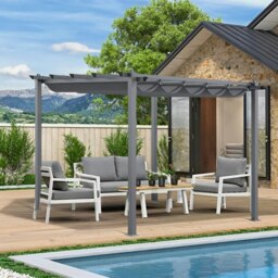Rackhams 9ft Wide Aluminum Pergola for Patio Deck Outdoor Horizontal Pulling Square Pergolar - thumbnail 6
