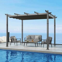 Rackhams 9ft Wide Aluminum Pergola for Patio Deck Outdoor Horizontal Pulling Square Pergolar - thumbnail 2