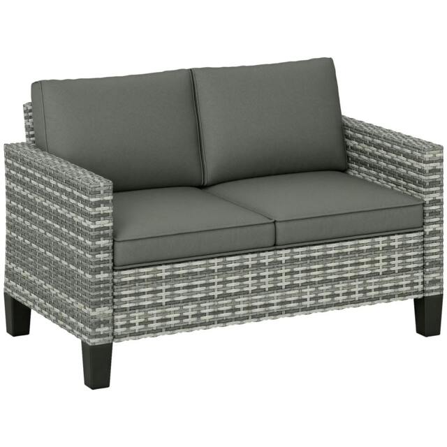Rackhams Two-Seater Rattan Outdoor Sofa - Light Grey