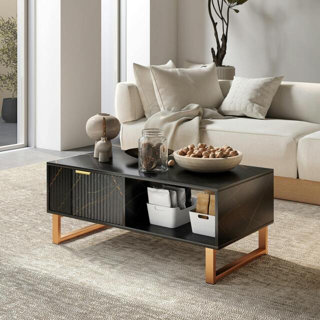 Rackhams HOMCOM Coffee Table, Living Room Table with Drawer and Open Shelves, Black - image 1