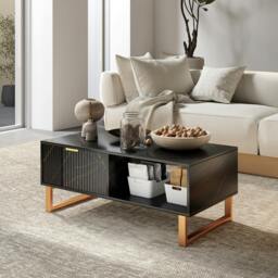 Rackhams HOMCOM Coffee Table, Living Room Table with Drawer and Open Shelves, Black