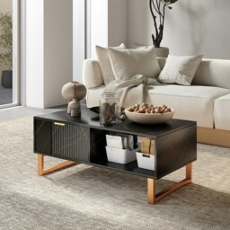 Rackhams HOMCOM Coffee Table, Living Room Table with Drawer and Open Shelves, Black - thumbnail 2