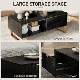 Rackhams HOMCOM Coffee Table, Living Room Table with Drawer and Open Shelves, Black - thumbnail 6