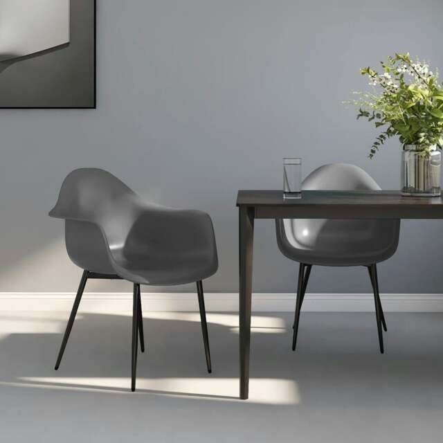 Rackhams Dining Chairs 2 pcs Grey PP - Grey - PP (polypropylene), powder-coated metal - image 1
