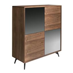 Rackhams Mirror Effect Black Glass, Walnut and Black Steel Tall Sideboard 3059 - thumbnail 1