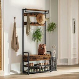 Rackhams Industrial Hall Tree Coat Rack Shoe Storage Bench Brown - thumbnail 3