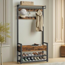 Rackhams Industrial Hall Tree Coat Rack Shoe Storage Bench Brown - thumbnail 6