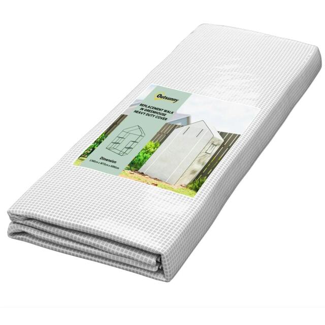 Rackhams Greenhouse Cover Replacement Walk-in PE Hot House Cover with Roll-up Door and Windows, 140 x 73 x 190cm, White - image 1