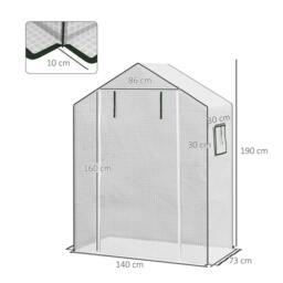 Rackhams Greenhouse Cover Replacement Walk-in PE Hot House Cover with Roll-up Door and Windows, 140 x 73 x 190cm, White - thumbnail 2