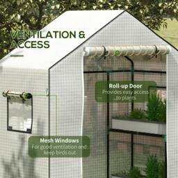 Rackhams Greenhouse Cover Replacement Walk-in PE Hot House Cover with Roll-up Door and Windows, 140 x 73 x 190cm, White - thumbnail 5