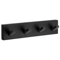 Rackhams Matt Black Quadruple Towel Hook Rail 40mm x 178mm Wall Mounted Bathroom Rectangular Robe Hooks Clothes Hanger Coat Peg