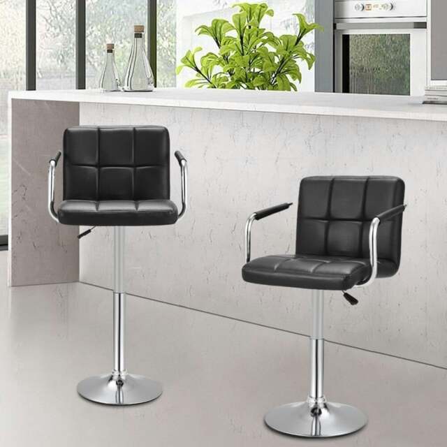 Rackhams Livingandhome Adjustable Black Bar Stools with Soft Padding and Armrests, Set of Two - image 1