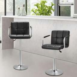 Rackhams Livingandhome Adjustable Black Bar Stools with Soft Padding and Armrests, Set of Two - thumbnail 1