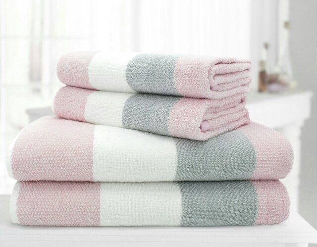 Rackhams 100% Cotton Stripe Towels - Pink - Pink - Hand Towel