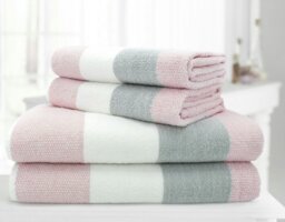Rackhams 100% Cotton Stripe Towels - Pink - Pink - Hand Towel