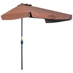 Rackhams 2.3m Half Parasol Semi Round Umbrella Patio Metal Frame Crank Handle for Balcony- NO BASE INCLUDED, Brown - Dark Grey - 293cm x 150cm x 249cm - thumbnail 3