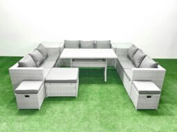 Rackhams Rattan Garden Outdoor Furniture Set 12 Seater Garden Sofa Rectangulr Dining Table Set with 3 Footstools 2 Side Tables Light Grey Mixed - thumbnail 2