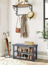 Rackhams Bamboo Shoe Bench 3-Tier Shoe Rack Stand Seater Grey Shoes Organizer Storage Shelf - Shoe Rack - Brown - thumbnail 4