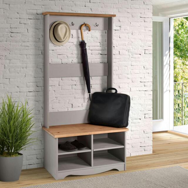 Rackhams Corona Grey Hall Shoe Bench with Hat & Coat Rack - image 1