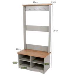 Rackhams Corona Grey Hall Shoe Bench with Hat & Coat Rack - thumbnail 3