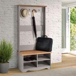 Rackhams Corona Grey Hall Shoe Bench with Hat & Coat Rack - thumbnail 1