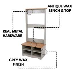 Rackhams Corona Grey Hall Shoe Bench with Hat & Coat Rack - thumbnail 6