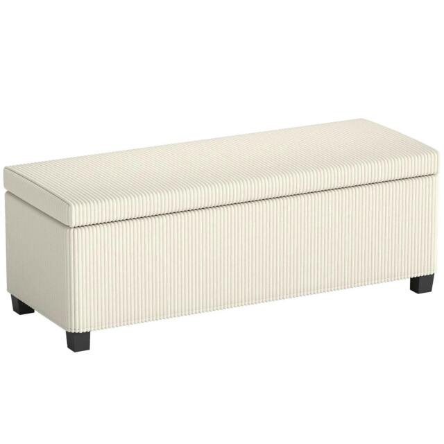 Rackhams Storage Ottoman Bench, Corduroy Footstool with Removable Lid and Legs, 112cm Storage Chest Box for Living Room, Bedroom, Hallway, Beige