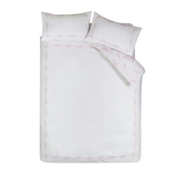 Rackhams Bow Embroidery Duvet Cover Set White / Pink - Single - thumbnail 5