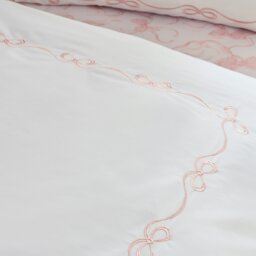 Rackhams Bow Embroidery Duvet Cover Set White / Pink - Single - thumbnail 4