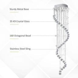 Rackhams Modern Crystal Chandelier Ceiling Light Pendant Lamp Chrome Finish Glass Droplets New, Ф30 x 120cm - thumbnail 4