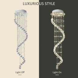 Rackhams Modern Crystal Chandelier Ceiling Light Pendant Lamp Chrome Finish Glass Droplets New, Ф30 x 120cm - thumbnail 5