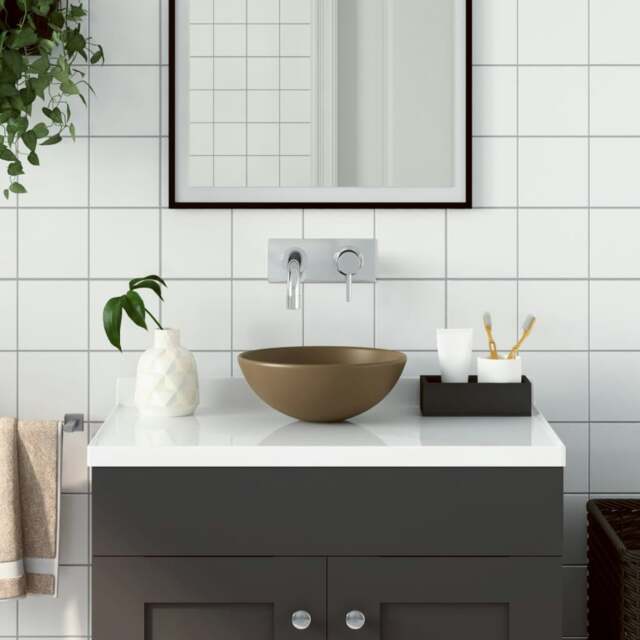 Rackhams Bathroom Sink Ceramic Matt Cream Round