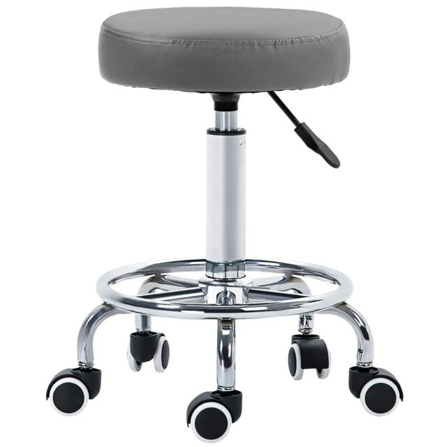 Rackhams PU Leather Rolling Stool, Height Adjustable Stool Chair with Wheels for Salon, Massage, Spa, Grey