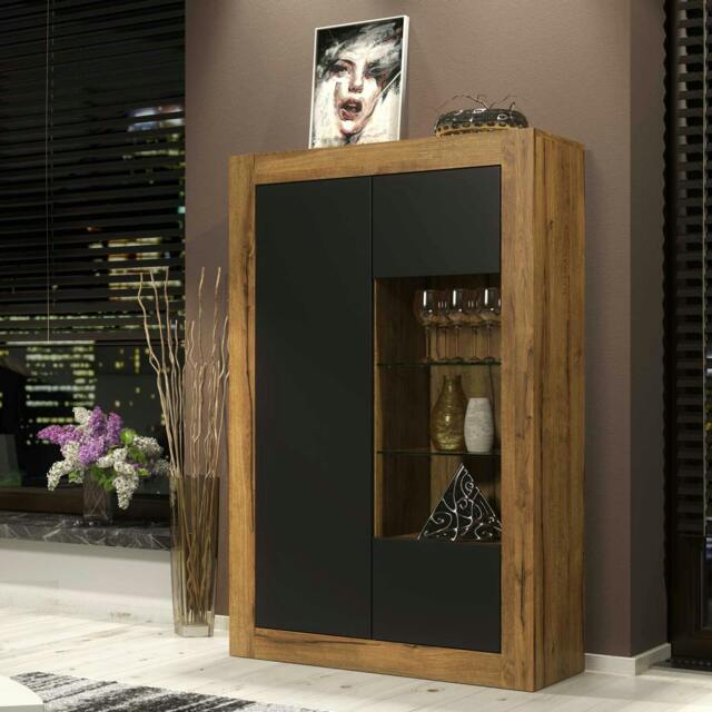 Rackhams Sideboard Cabinet Storage Display Unit Oak Black Matt Cupboard Modern 140 - Matt Body & Matt Doors - Oak, Black - 140 - image 1
