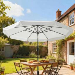 Rackhams 3 m Garden Parasol with Tilt & Crank, UPF30+ Outdoor Table Umbrella - Cream