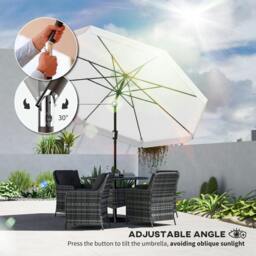 Rackhams 3 m Garden Parasol with Tilt & Crank, UPF30+ Outdoor Table Umbrella - Cream - thumbnail 4