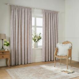 Rackhams Bella Lined Floral Pencil Pleat Curtains - Natural - 229cm x 168cm - Natural - 100% Cotton - thumbnail 1