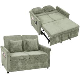 Rackhams 2 Seater Sofa Bed, 3-in-1 Convertible Pull Out Sofa Bed, Light Green - thumbnail 2