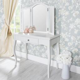 Rackhams Romance 3-Way Dressing Table Mirror. Large Tabletop Mirror - Antique White, Grey Tone - thumbnail 4