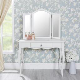 Rackhams Romance 3-Way Dressing Table Mirror. Large Tabletop Mirror - Antique White, Grey Tone - thumbnail 2