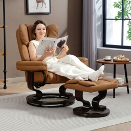 Rackhams PU Leather Manual Reclining Armchair Footstool Padded Seat Brown - Brown - Wooden - Brown - thumbnail 2