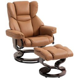 Rackhams PU Leather Manual Reclining Armchair Footstool Padded Seat Brown - Brown - Wooden - Brown - thumbnail 3