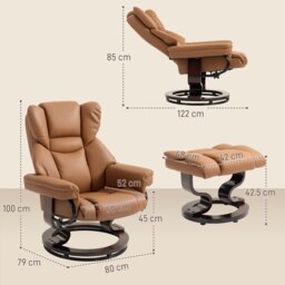 Rackhams PU Leather Manual Reclining Armchair Footstool Padded Seat Brown - Brown - Wooden - Brown - thumbnail 4