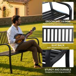 Rackhams Garden Bench, Metal Outdoor Patio Garden Loveseat, Black - thumbnail 5