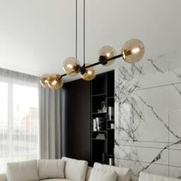 Rackhams ROSSI Pendant lamp  6 x E14 Black with Amber Shade - thumbnail 4