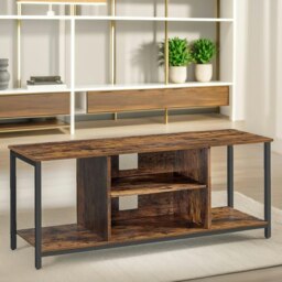 Rackhams 120CM Wide TV Stand Cabinet With Open Shelves Rustic Brown - thumbnail 4