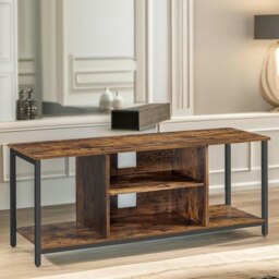 Rackhams 120CM Wide TV Stand Cabinet With Open Shelves Rustic Brown