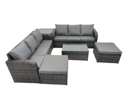Rackhams Outdoor 3 Seater Sofa Coffee Table Set Garden Rattan Furniture Set 8 Seater with 2 Big Stools Side Table Dark Grey - thumbnail 2