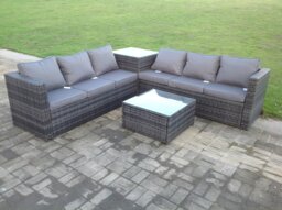 Rackhams 6 Seater Rattan Outdoor Garden Furniture Set with Corner Sofa & 2 Tables - Dark Mixed Grey - thumbnail 3