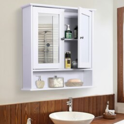 Rackhams Wall-mounted Cabinet Mirror Door Bathroom Organiser Living Room White